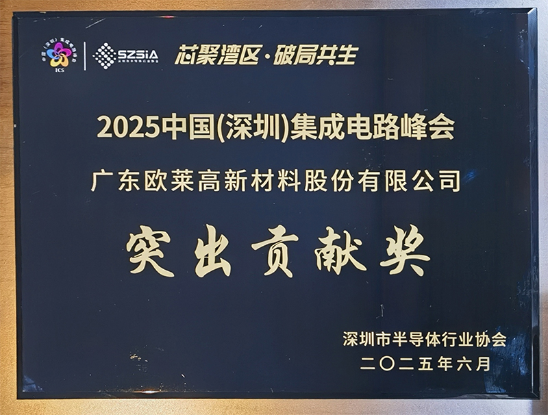 Guang dong O lay High - New Materi als Co ., Ltd . 는 2025 China (S hen zhen) Integ rated Cir cuit Summit 에서 Out standing Contribu tion Award 를 수상 했습니다 .